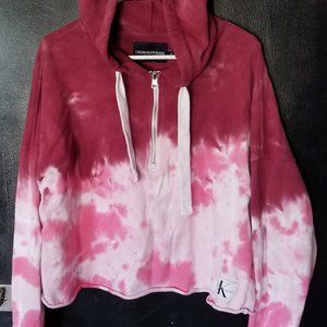 Calvin Klein High Tide Cosmic Pink Tie Dye Cropped Sweatshirt